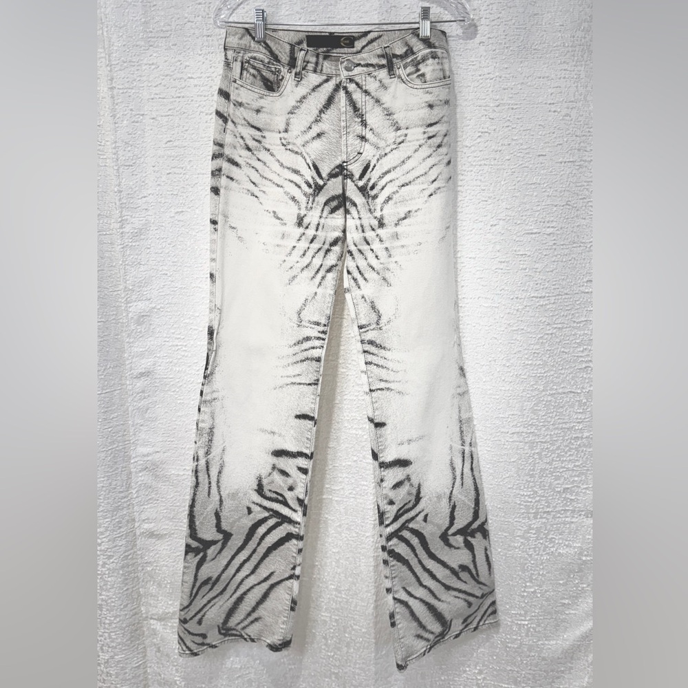 SUPER RARE HTF Vintage 2002 Just Cavalli Ombre Zebra Print Flared Jeans 29 NWOT
